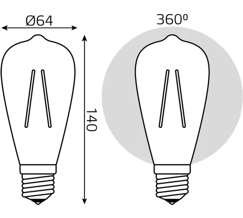 Лампа филам. Gauss Filament ST64 8Вт цок.:E27 эдисон 220B св.свеч.бел.теп. (упак.:10шт) (157802008) Лампа филам. Gauss Filament ST64 8Вт цок.:E27 эдисон 220B св.свеч.бел.теп. (упак.:10шт) (157802008)