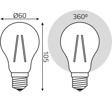 Лампа филам. Gauss Filament A60 6Вт цок.:E27 груша 220B св.свеч.бел.нейт. (упак.:10шт) (102802206)