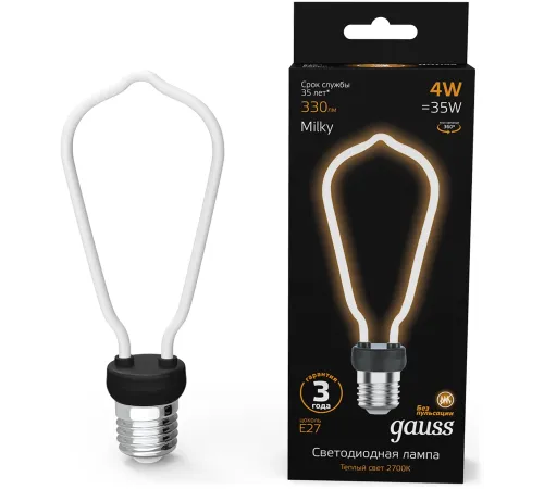 Лампа светодиодная Gauss Filament 1005802104 4Вт цок.:E27 трубка 220B св.свеч.бел.теп. (упак.:10шт) Лампа светодиодная Gauss Filament 1005802104 4Вт цок.:E27 трубка 220B св.свеч.бел.теп. (упак.:10шт)