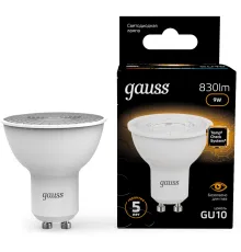 Лампа светодиодная Gauss 101506109 9Вт цок.:GU10 рефлек. 150B св.свеч.бел.теп. MR16 (упак.:10шт)
