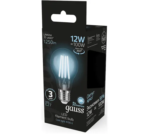 Лампа светодиодная Gauss Filament 102902212 12Вт цок.:E27 груша 185B св.свеч.бел.нейт. грушевидная (упак.:10шт) Лампа светодиодная Gauss Filament 102902212 12Вт цок.:E27 груша 185B св.свеч.бел.нейт. грушевидная (упак.:10шт)