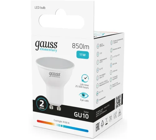 Лампа светодиодная Gauss Elementary 13621 11Вт цок.:GU10 софит 180B св.свеч.бел.нейт. MR16 (упак.:10шт) Лампа светодиодная Gauss Elementary 13621 11Вт цок.:GU10 софит 180B св.свеч.бел.нейт. MR16 (упак.:10шт)