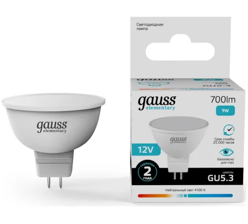Лампа светодиодная Gauss Elementary 9Вт цок.:GU5.3 софит 12B св.свеч.бел.нейт. (упак.:10шт) (11529) Лампа светодиодная Gauss Elementary 9Вт цок.:GU5.3 софит 12B св.свеч.бел.нейт. (упак.:10шт) (11529)