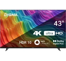 Телевизор LED Digma 43" DM-LED43UBB33 Яндекс.ТВ Frameless черный 4K Ultra HD 60Hz DVB-T DVB-T2 DVB-C DVB-S DVB-S2 USB WiFi Smart TV