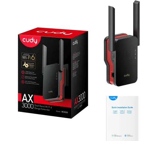 Повторитель беспроводного сигнала Cudy RE3000 AX3000 Wi-Fi черный Повторитель беспроводного сигнала Cudy RE3000 AX3000 Wi-Fi черный
