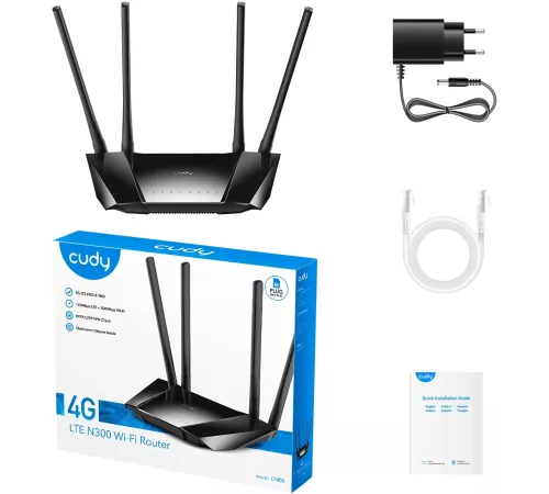Роутер беспроводной Cudy LT400 N300 10/100BASE-TX/4G cat.4 черный