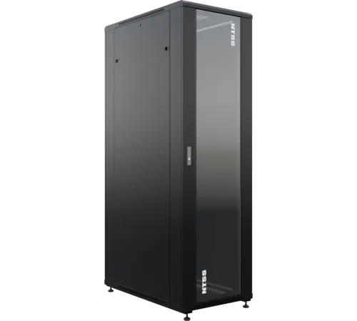 Шкаф серверный NTSS Премиум (NTSS-R42U80100GS-BL) напольный 42U 800x1000мм пер.дв.стекл металл 900кг черный 160кг