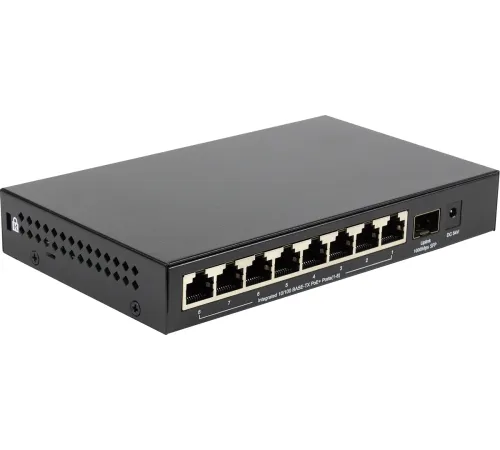 ORIGO OS1209P/80W/A1A Неуправляемый PoE-коммутатор 8x100Base-TX PoE+, 1x1000Base-X SFP, PoE-бюджет 80 Вт, корпус металл