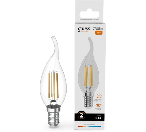 Лампа филам. Gauss Filament 12Вт цок.:E14 свеча св.свеч.бел.теп. (упак.:10шт) (42112) Лампа филам. Gauss Filament 12Вт цок.:E14 свеча св.свеч.бел.теп. (упак.:10шт) (42112)