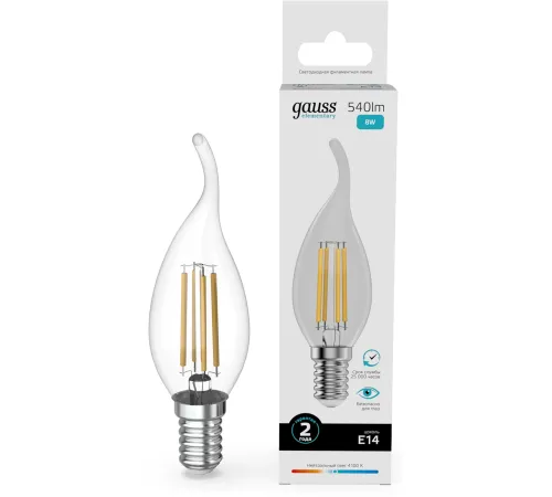 Лампа филам. Gauss Filament 8Вт цок.:E14 свеча св.свеч.бел.нейт. (упак.:10шт) (42128) Лампа филам. Gauss Filament 8Вт цок.:E14 свеча св.свеч.бел.нейт. (упак.:10шт) (42128)