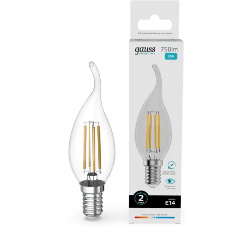 Лампа филам. Gauss Filament 12Вт цок.:E14 свеча св.свеч.бел.нейт. (упак.:10шт) (42122) Лампа филам. Gauss Filament 12Вт цок.:E14 свеча св.свеч.бел.нейт. (упак.:10шт) (42122)