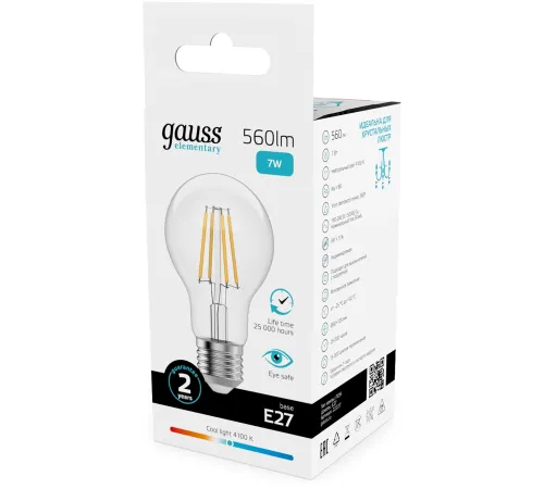 Лампа филам. Gauss Filament 7Вт цок.:E27 груша св.свеч.бел.нейт. (упак.:10шт) (22227) Лампа филам. Gauss Filament 7Вт цок.:E27 груша св.свеч.бел.нейт. (упак.:10шт) (22227)
