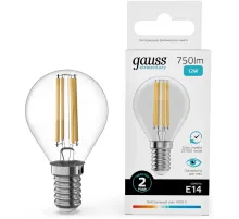 Лампа филам. Gauss Filament 12Вт цок.:E14 шар св.свеч.бел.нейт. (упак.:10шт) (52122)