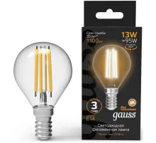 Лампа филам. Gauss Filament 13Вт цок.:E14 шар св.свеч.бел.теп. (упак.:10шт) (105801113)