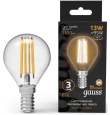 Лампа филам. Gauss Filament 13Вт цок.:E14 шар св.свеч.бел.теп. (упак.:10шт) (105801113)