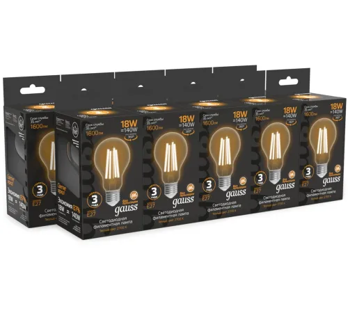 Лампа филам. Gauss Filament 18Вт цок.:E27 груша св.свеч.бел.теп. (упак.:10шт) (102902118) Лампа филам. Gauss Filament 18Вт цок.:E27 груша св.свеч.бел.теп. (упак.:10шт) (102902118)