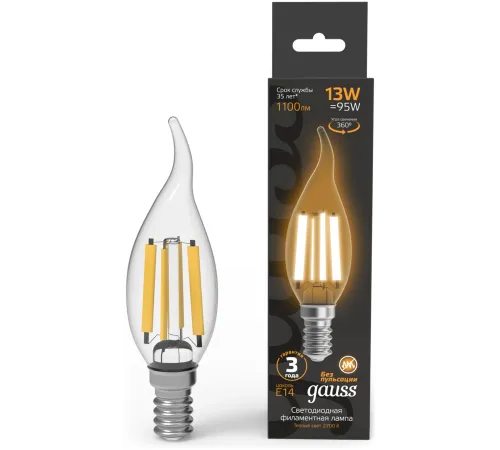 Лампа филам. Gauss Filament 13Вт цок.:E14 свеча св.свеч.бел.теп. (упак.:10шт) (104801113) Лампа филам. Gauss Filament 13Вт цок.:E14 свеча св.свеч.бел.теп. (упак.:10шт) (104801113)