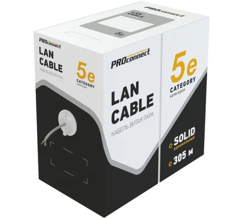 Кабель информационный PROconnect 01-0052 кат.5E U/UTP 4X2X24AWG PVC внутренний 305м серый Кабель информационный PROconnect 01-0052 кат.5E U/UTP 4X2X24AWG PVC внутренний 305м серый