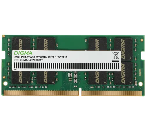Память DDR4 32GB 3200MHz Digma DGMAS43200032D RTL PC4-25600 CL22 SO-DIMM 260-pin 1.2В dual rank Ret
