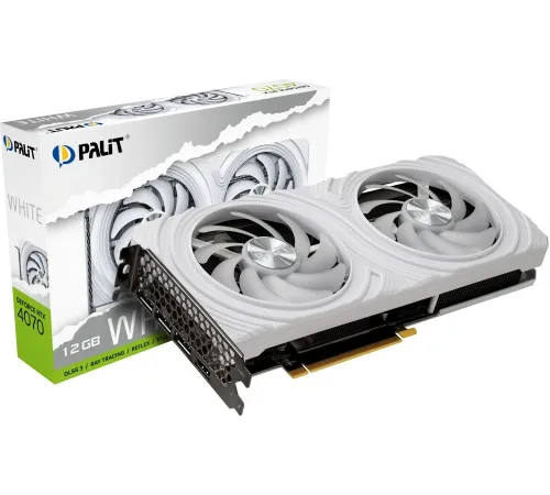 Видеокарта Palit PCI-E 4.0 RTX4070 DUAL WHITE NVIDIA GeForce RTX 4070 12Gb 192bit GDDR6X 1920/21000 HDMIx1 DPx3 HDCP Ret Видеокарта Palit PCI-E 4.0 RTX4070 DUAL WHITE NVIDIA GeForce RTX 4070 12Gb 192bit GDDR6X 1920/21000 HDMIx1 DPx3 HDCP Ret