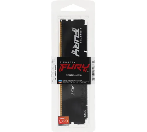 Модуль памяти DDR 5 DIMM 16Gb PC51200, 6400Mhz, Kingston FURY Beast Black EXPO CL32 (KF564C32BBE-16) (retail)