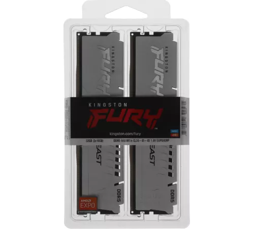Память DDR5 2x16GB 6800MHz Kingston KF568C34BWEK2-32 Fury Beast RTL Gaming PC5-54400 CL34 DIMM 288-pin 1.4В kit dual rank с радиатором Ret