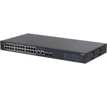 DAHUA DH-CS4226-24ET-240 24-портовый гигабитный облачный управляемый коммутатор с PoE, 24xRJ45 100Mb, 2хКомбо SFP/RJ45 1Gb, суммарно 240Вт, коммутация 8.8 Гбит/с, MAC-таблица 8К
