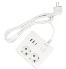 PowerCube Бытовой удлинитель (PC-1-2M) 2р с/з вык.,3USB, 3500 Вт, 16А, 1.9 м, 3*1,0 (белый) квадрат {22299}