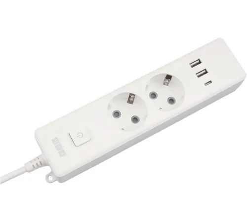 PowerCube Бытовой удлинитель (PC-4-2M) 2р с/з вык.,3USB, 3500 Вт, 16А, 1.9 м, 3*1,0 (белый) {22301}
