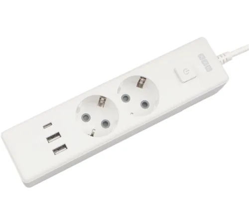 PowerCube Бытовой удлинитель (PC-4-2M) 2р с/з вык.,3USB, 3500 Вт, 16А, 1.9 м, 3*1,0 (белый) {22301}