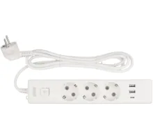 PowerCube Бытовой удлинитель (PC-5-2M) 3р с/з вык.,3USB, 3500 Вт, 16А, 1.9 м, 3*1,0 (белый) {22302}