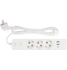 PowerCube Бытовой удлинитель (PC-5-2M) 3р с/з вык.,3USB, 3500 Вт, 16А, 1.9 м, 3*1,0 (белый) {22302}