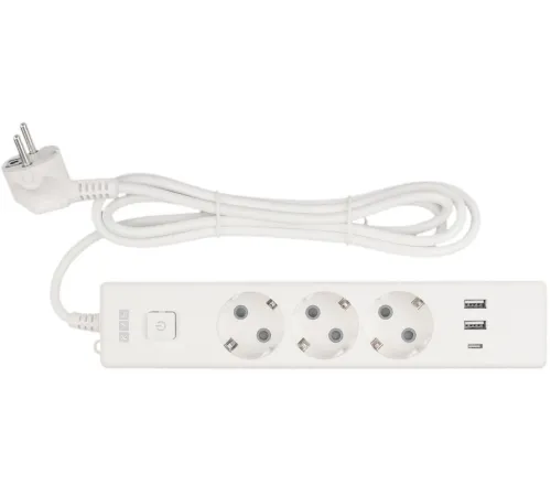 PowerCube Бытовой удлинитель (PC-5-2M) 3р с/з вык.,3USB, 3500 Вт, 16А, 1.9 м, 3*1,0 (белый) {22302}