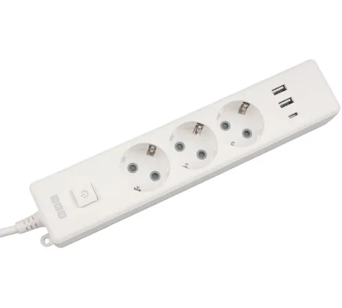 PowerCube Бытовой удлинитель (PC-5-2M) 3р с/з вык.,3USB, 3500 Вт, 16А, 1.9 м, 3*1,0 (белый) {22302}