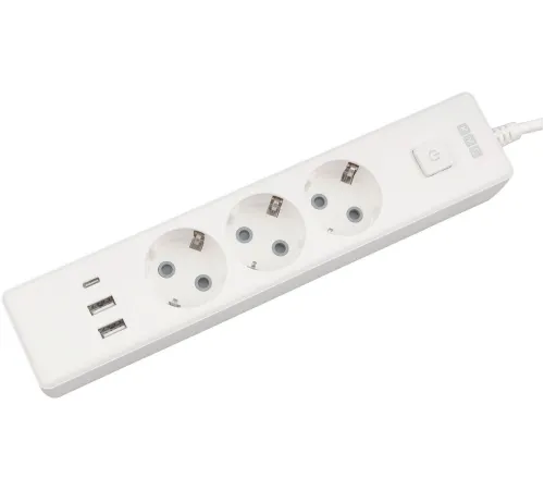 PowerCube Бытовой удлинитель (PC-5-2M) 3р с/з вык.,3USB, 3500 Вт, 16А, 1.9 м, 3*1,0 (белый) {22302}