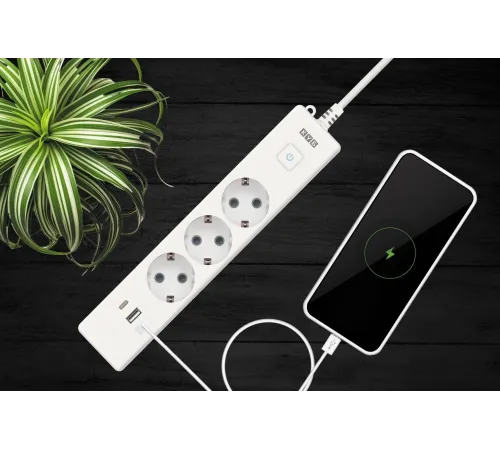 PowerCube Бытовой удлинитель (PC-5-2M) 3р с/з вык.,3USB, 3500 Вт, 16А, 1.9 м, 3*1,0 (белый) {22302}