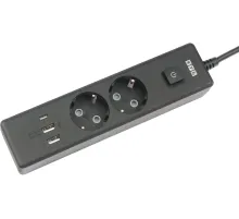 PowerCube Бытовой удлинитель (PC-1B-2M) 2р с/з вык.,3USB, 3500 Вт, 16А, 1.9 м, 3*1,0 (черный) квадрат {22308}