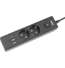 PowerCube Бытовой удлинитель (PC-1B-2M) 2р с/з вык.,3USB, 3500 Вт, 16А, 1.9 м, 3*1,0 (черный) квадрат {22308}
