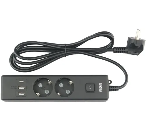 PowerCube Бытовой удлинитель (PC-5B-2M) 2р с/з вык.,3USB, 3500 Вт, 16А, 1.9 м, 3*1,0 (черный) {22309}