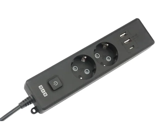 PowerCube Бытовой удлинитель (PC-5B-2M) 2р с/з вык.,3USB, 3500 Вт, 16А, 1.9 м, 3*1,0 (черный) {22309}