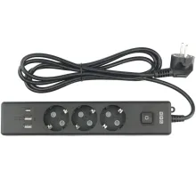 PowerCube Бытовой удлинитель (PC-6B-2M) 3р с/з вык.,3USB, 3500 Вт, 16А, 1.9 м, 3*1,0 (черный) {22310}