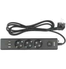 PowerCube Бытовой удлинитель (PC-6B-2M) 3р с/з вык.,3USB, 3500 Вт, 16А, 1.9 м, 3*1,0 (черный) {22310}