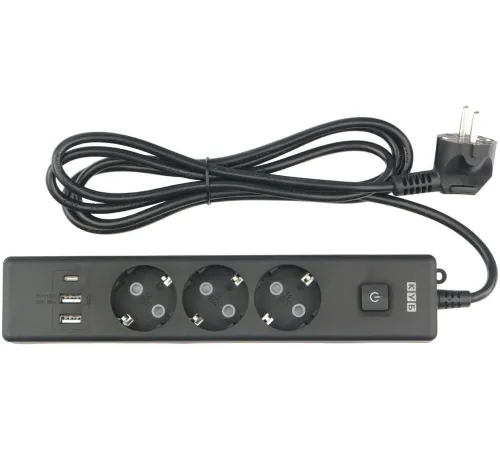 PowerCube Бытовой удлинитель (PC-6B-2M) 3р с/з вык.,3USB, 3500 Вт, 16А, 1.9 м, 3*1,0 (черный) {22310}