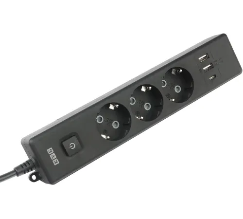 PowerCube Бытовой удлинитель (PC-6B-2M) 3р с/з вык.,3USB, 3500 Вт, 16А, 1.9 м, 3*1,0 (черный) {22310}