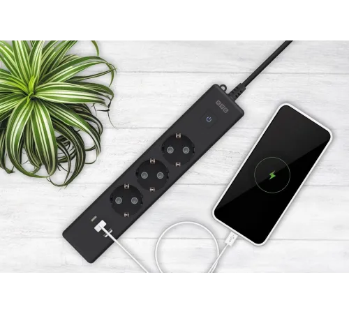 PowerCube Бытовой удлинитель (PC-6B-2M) 3р с/з вык.,3USB, 3500 Вт, 16А, 1.9 м, 3*1,0 (черный) {22310}