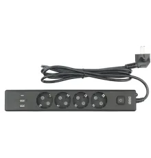 PowerCube Бытовой удлинитель (PC-7B-2M) 4р с/з вык.,3USB, 3500 Вт, 16А, 1.9 м, 3*1,0 (черный) {22313}