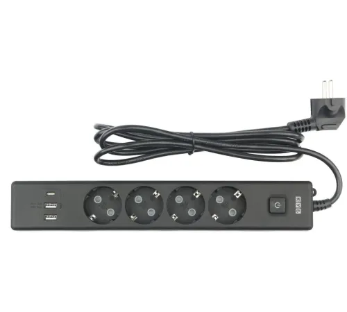 PowerCube Бытовой удлинитель (PC-7B-2M) 4р с/з вык.,3USB, 3500 Вт, 16А, 1.9 м, 3*1,0 (черный) {22313}