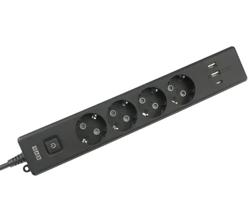 PowerCube Бытовой удлинитель (PC-7B-2M) 4р с/з вык.,3USB, 3500 Вт, 16А, 1.9 м, 3*1,0 (черный) {22313}