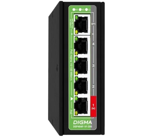 Коммутатор Digma DSP404F-1F-200 (L2) 5x100Мбит/с 4PoE 4PoE+ 1PoE++ 200W неуправляемый