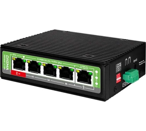 Коммутатор Digma DSP404F-1F-200 (L2) 5x100Мбит/с 4PoE 4PoE+ 1PoE++ 200W неуправляемый